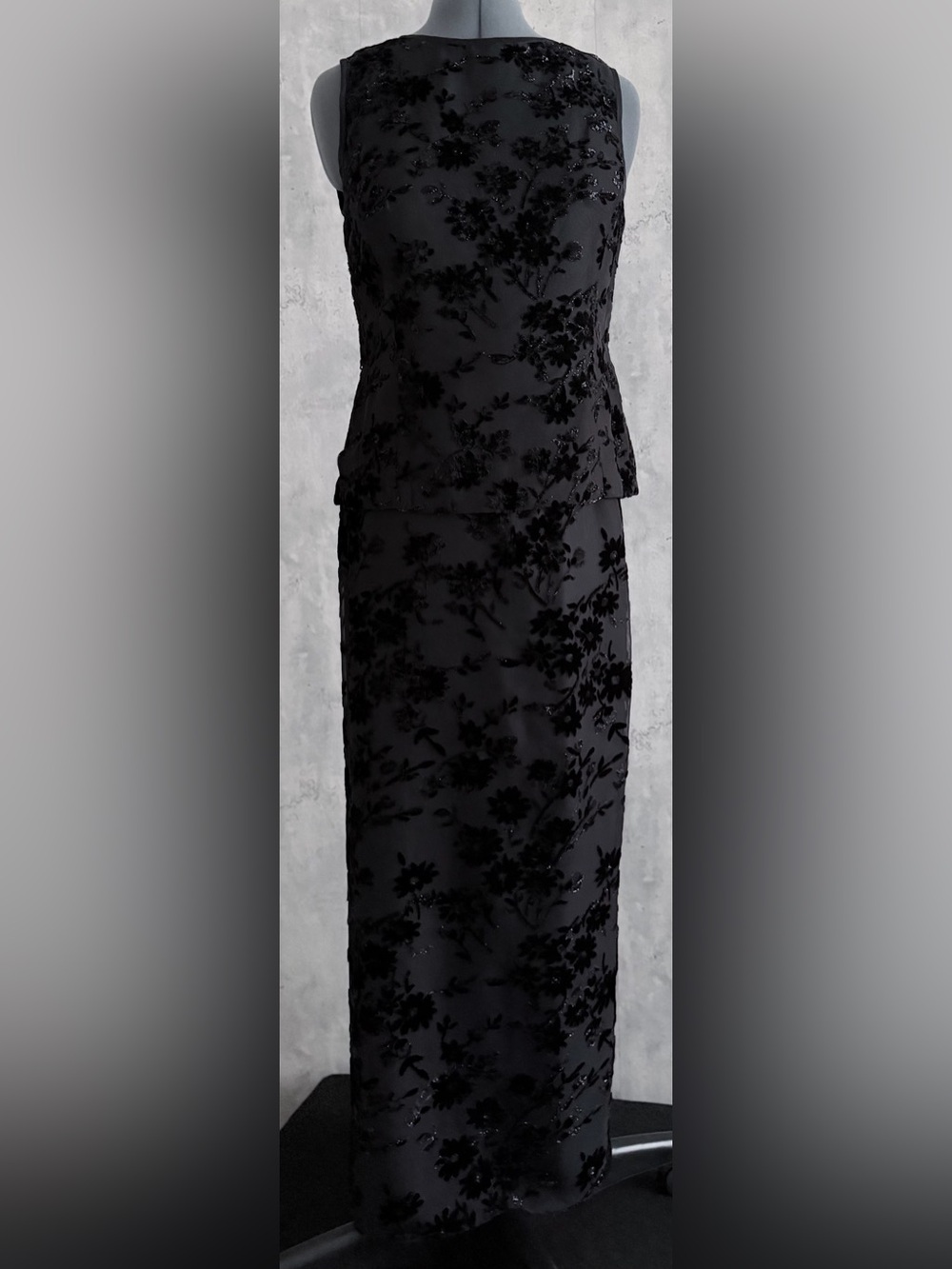 NWT Kasper Co ASL 6 Black Silk Rayon Burnout Velvet Mock 2 Piece Maxi Dress Gown